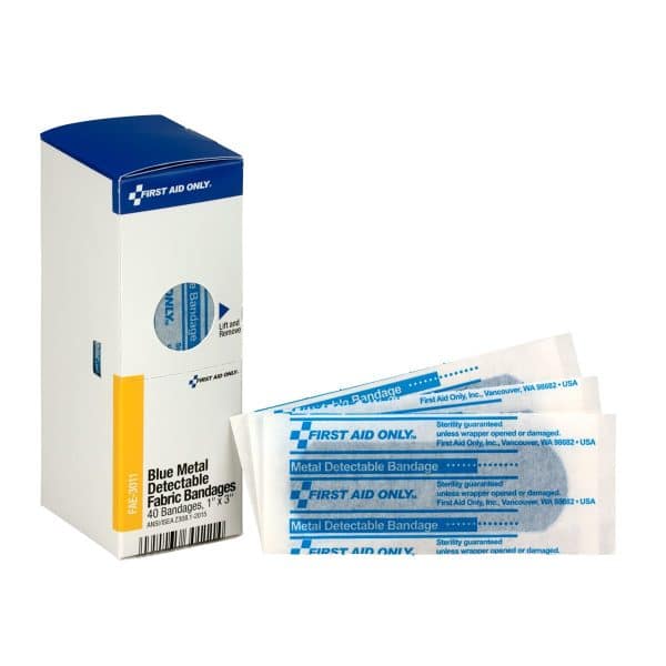 Blue Metal Detectable Fabric Bandages, 1"x 3", 40ct
