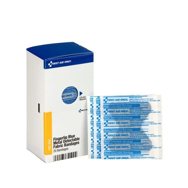 Fingertip Blue Metal Detectable Fabric Bandages, 20ct