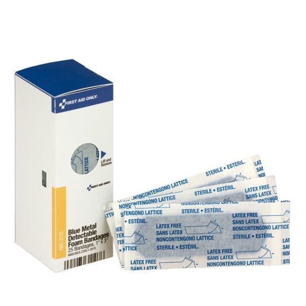 Blue Metal Detectable Foam Bandages, 1" x 3", 25ct