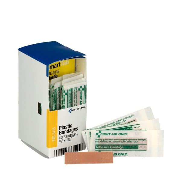 Adhesive Plastic Bandages, 3/8" x 1-1/2", 40ct