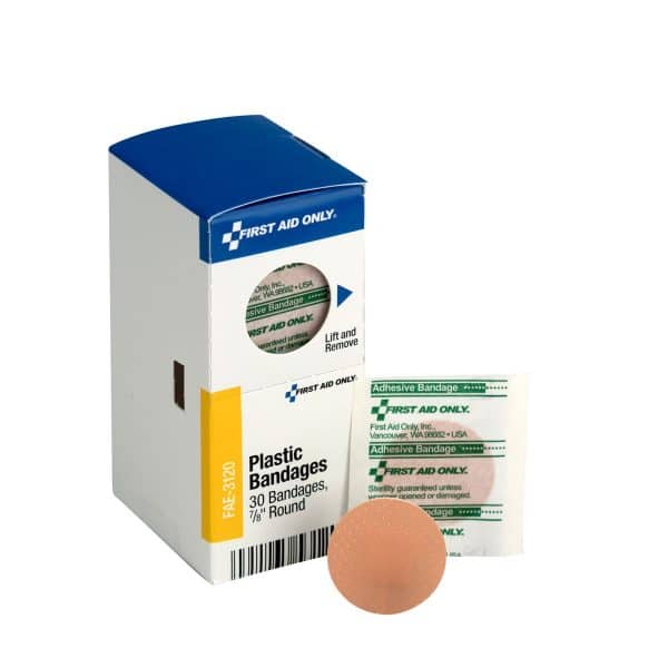 Adhesive Plastic Bandages, 7/8" Round, 30ct