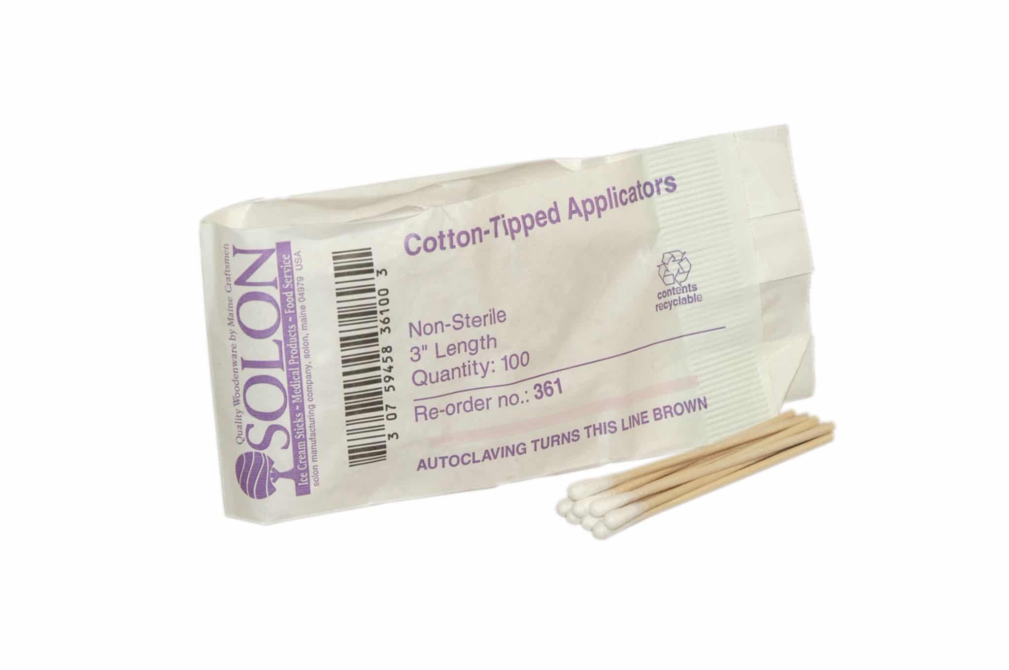 Non-Sterile Cotton Tipped Applicators, 3 Wood Shaft, 100 Per Bag