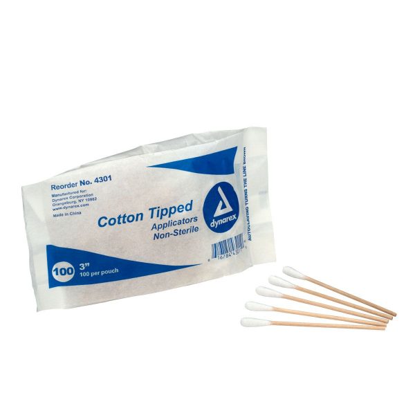 Non-Sterile Cotton Tipped Applicators, 3" Wood Shaft, 100 Per Bag