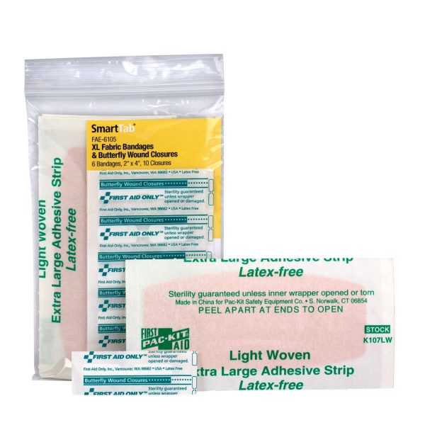 SmartCompliance Refill 2"X 4" Fabric Adhesive Bandages (6) , Plastic Butterfly Bandages (10) Per Bag